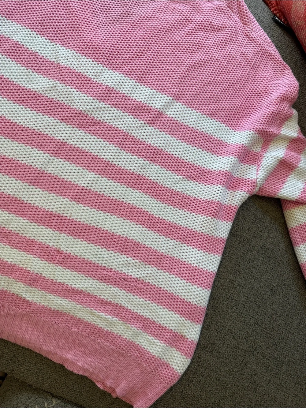 PINK Victoria's Secret Pink & White Striped V-Neck Button Sweater